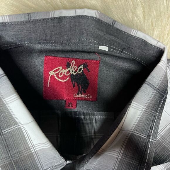 Rodeo Black plaid pearl snap button down sz XL - Picture 2 of 6